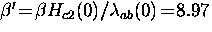 $\beta^\prime \! = \! \beta H_{c2}(0)/\lambda_{ab}(0) \! = \! 8.97$